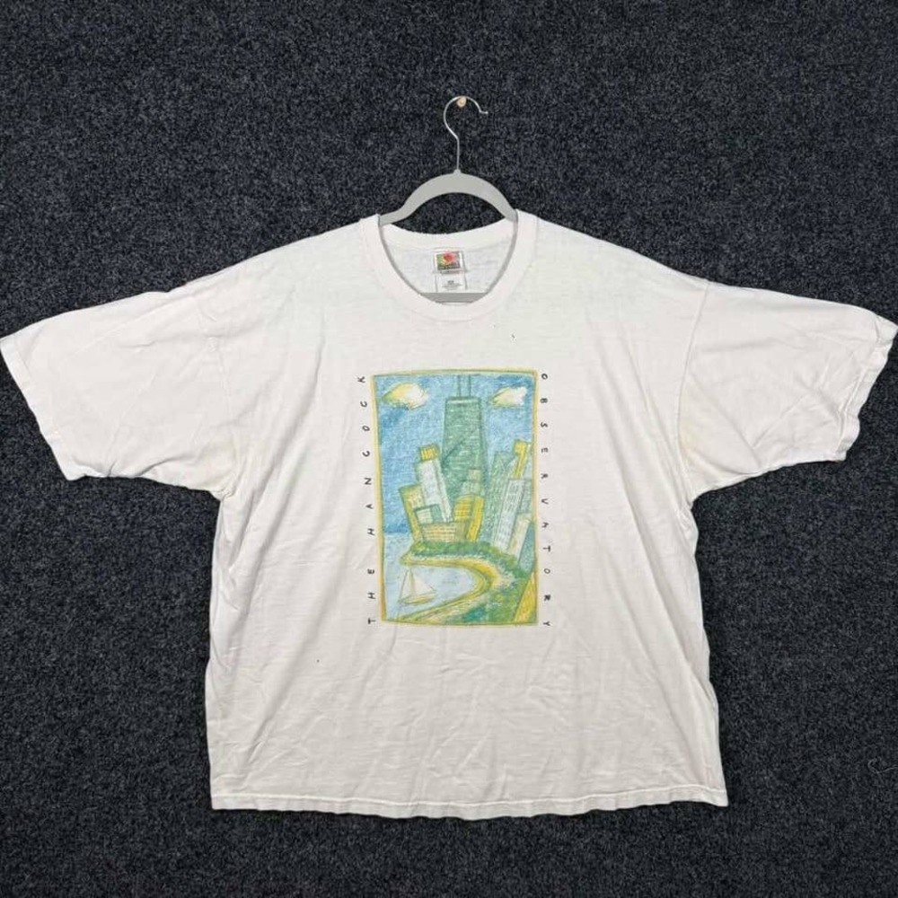 Vintage Fruit of the Loom Chicago John Hancock Observatory Art Tee 2XL White